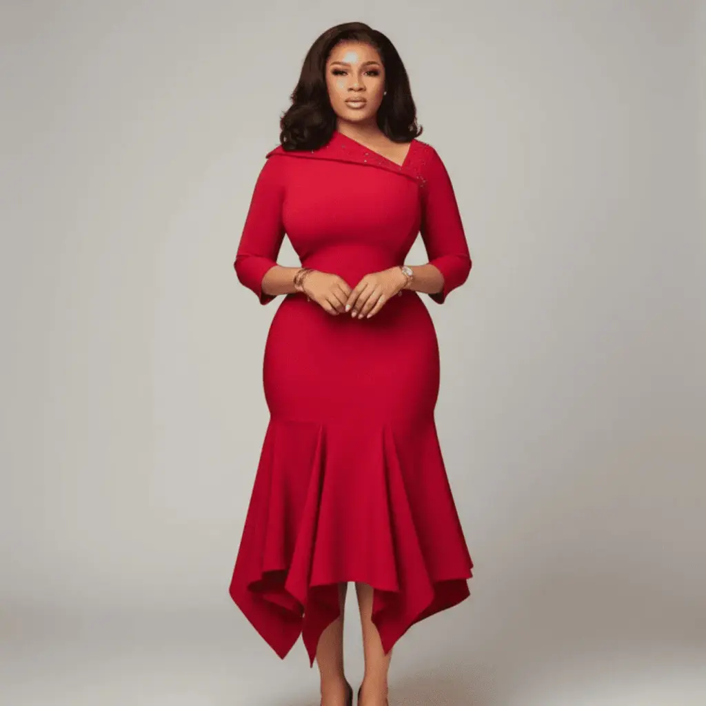 Vestido Midi Peplum Assimétrico